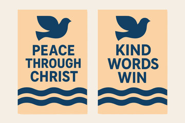 Naklejka premium Christ's Peace Banners. Peace of Christ. Two vertical A6 banners with safe margins, centered composition, no elements touching edges, geometric, indigo and