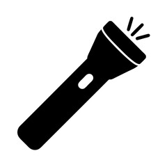 Simple black silhouette of a flashlight, projecting three rays of light