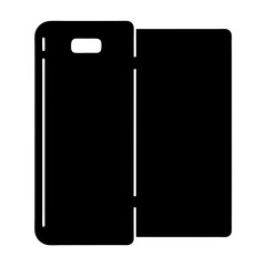 Black and white minimalist illustration of a phone case with wallet cover