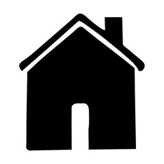 Simple stylized silhouette of a home with chimney and door