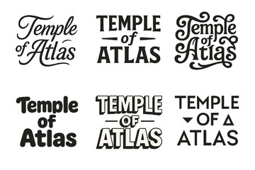 Atlas Lettering Variations. Temple of Atlas. Set lettering. harmonious lettering variations of the same emblematic concept, each with different artistic