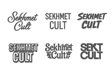 Sekhmet Lettering Variations. Sekhmet Cult. Set lettering. harmonious lettering variations of the same emblematic concept, each with different artistic