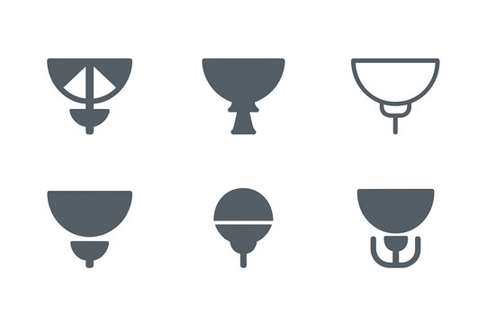 Six Lamp Logos. Lamp. Set Logo of Lamp: Wall sconce uplight. Icon set. harmonious logo variations of the same emblematic concept, each with different artistic