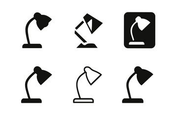 Lamp Logo Variations. Lamp. Set Logo of Lamp: Adjustable gooseneck desk lamp. Icon set. harmonious logo variations of the same emblematic concept, each with