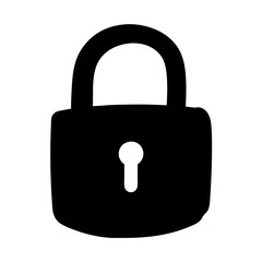 Stylized black padlock icon with a keyhole on a white background