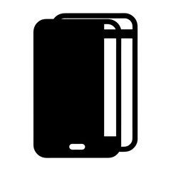 Simple black and white book icon with rounded corners and button