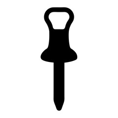 Silhouette of an antique corkscrew with rounded handle and tapered tip