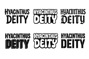 Diverse Lettering Styles. Hyacinthus Deity. Set lettering. harmonious lettering variations of the same emblematic concept, each with different artistic