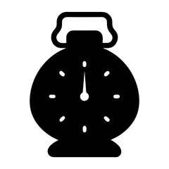 Black and white silhouette of an old fashioned alarm clock at 12 00