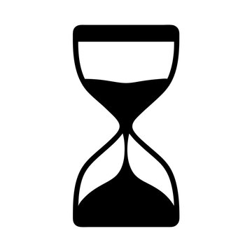 A simple, minimal, silhouette hourglass icon representing the passage of time