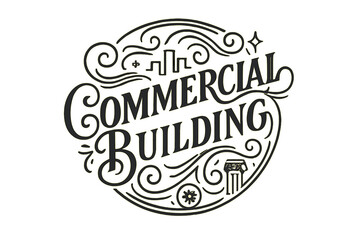 Classic Ornamental Lettering. Commercial Building ? flourished classic ornamental lettering; medium-weight strokes with elegant swashes and balanced curls;