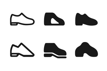 Obraz premium Geometric Shoe Icons. Personal Appearance. Set Logo of Shoe Icon: Minimal outline, Abstract geometric, Negative space, Flat solid, Symmetrical form, Iconic