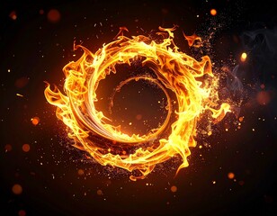 Fiery Ring of Flames on Dark Background
