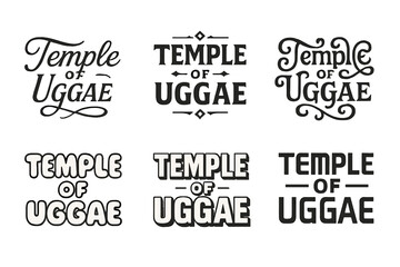 Temple Lettering Variations. Temple of Uggae. Set lettering. harmonious lettering variations of the same emblematic concept, each with different artistic