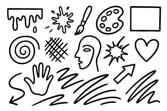 Abstract Expressionism Doodles. Abstract expressionism. Hand-drawn doodle illustration abstract expressionism dripping paint, splatter, brush, canvas, palette,