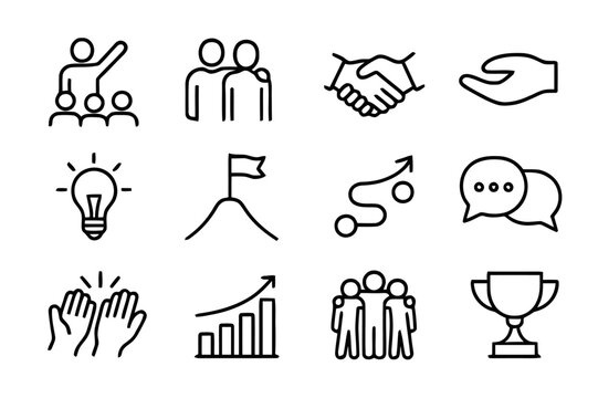 Leadership Icon Set. Motivating others through leadership and mentorship. Line icon set of motivating others through leadership and mentorship: leader figure,