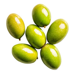 Obraz premium A cluster of ripe green olives arranged in a circular pattern on a white background.