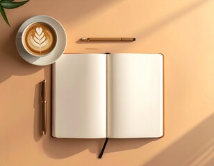  flat lay of open planner with pen, copy space for text overlay