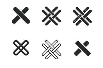 Obraz premium Harmonious Fabric Logos. Fabric stitching. Set Logo of Fabric stitching: cross-thread pattern close-up. harmonious logo variations of the same emblematic