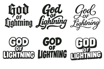 Fototapeta premium God of Lightning. God of Lightning. Set lettering. harmonious lettering variations of the same emblematic concept (Gothic-inspired decorative type, Bold