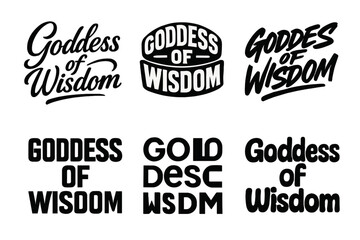 Fototapeta premium Wisdom Lettering Variations. Goddess of Wisdom. Set lettering. harmonious lettering variations of the same emblematic concept (Elegant script with flowing