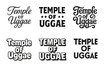 Obraz premium Diverse Lettering Styles. Temple of Uggae. Set lettering. harmonious lettering variations of the same emblematic concept, each with different