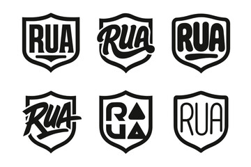 Obraz premium Rua Emblem Variations. Emblem of Rua. Set lettering. harmonious lettering variations of the same emblematic concept, each with different artistic