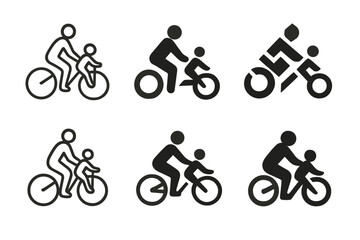 Obraz premium Family Biking Logos. Family biking. Set Logo of Family biking: parent and child on bikes. harmonious logo variations of the same emblematic concept, each with