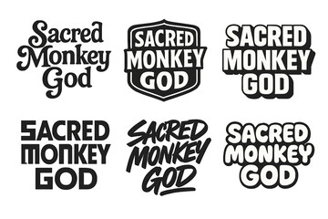 Fototapeta premium Sacred Monkey Lettering Grid. Sacred Monkey God. Set lettering. harmonious lettering variations of the same emblematic concept (Whimsical curly type with