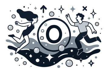 Obraz premium Oxygen's Vibrant Dance. Oxygen. Abstract depiction of oxygen in water with bubbles and sparkles; emphasizes chemical element, life-sustaining property, and