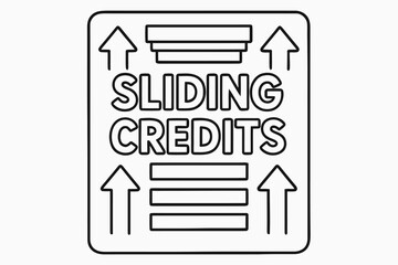 Coloring Book Credits. Sliding credits children?s coloring book illustration, outlined drawing, stacked lines of simple text moving upward inside a rectangle
