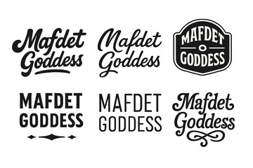 Fototapeta premium Mafdet Lettering Variations. Mafdet Goddess. Set lettering. harmonious lettering variations of the same emblematic concept, each with different artistic
