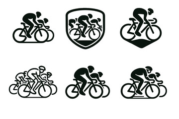 Obraz premium Cycling Logo Variations. Cycling race. Set Logo of Cycling race: peloton of riders. harmonious logo variations of the same emblematic concept, each with