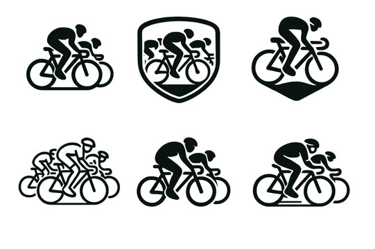 Cycling Logo Variations. Cycling race. Set Logo of Cycling race: peloton of riders. harmonious logo variations of the same emblematic concept, each with