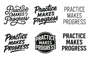 Fototapeta premium Lettering Variations Grid. Practice makes progress. Set lettering. harmonious lettering variations of the same emblematic concept, each with different artistic