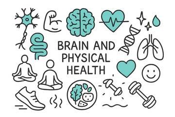Obraz premium Mind-Body Connection. The relationship between the brain and physical health. Hand-drawn doodle illustration the relationship between the brain and physical