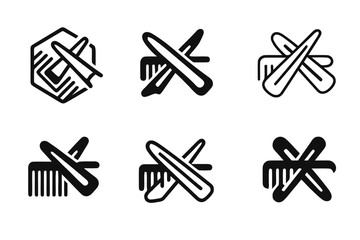 Haircut Tools Logo Grid. Haircutting comb and clips. Set Logo of Haircutting comb and clips: Duckbill hair clips. Icon set. harmonious logo variations of the