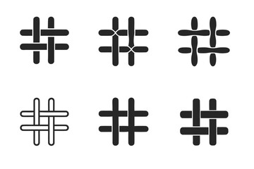 Fototapeta premium Stitched Emblem Variations. Fabric stitching. Set Logo of Fabric stitching: cross-thread pattern close-up. harmonious logo variations of the same emblematic