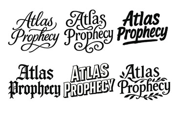 Fototapeta premium Atlas Prophecy Lettering. Atlas Prophecy. Set lettering. harmonious lettering variations of the same emblematic concept, each with different artistic