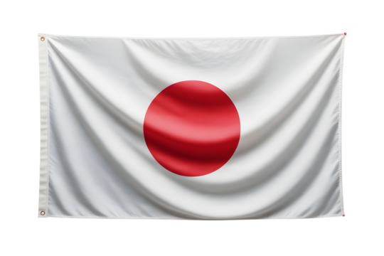 Vibrant Japanese flag waving gracefully, symbolizing national pride and cultural heritage in a dynamic display.
