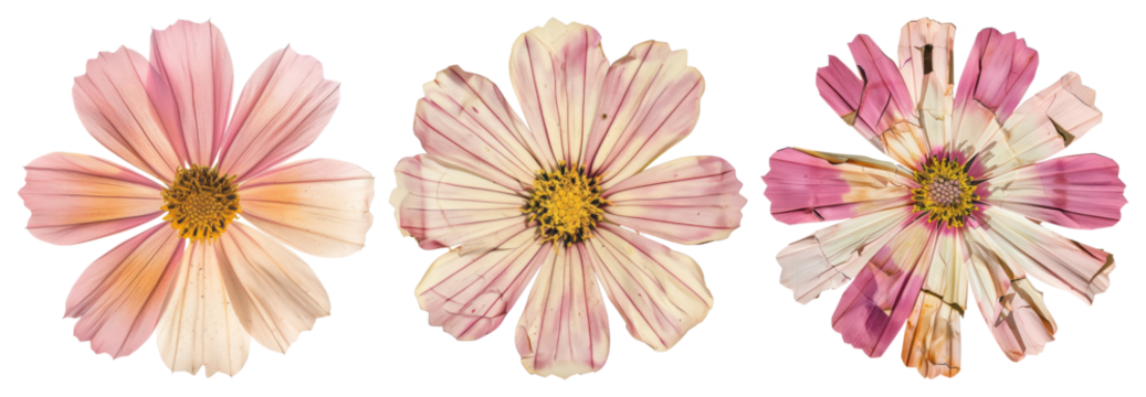 PNG Vibrant pink cosmos flowers, element set on transparent background