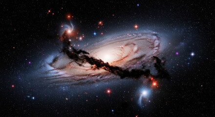 Obraz premium A stunning cosmic view; a spiral galaxy with dust and bright stars