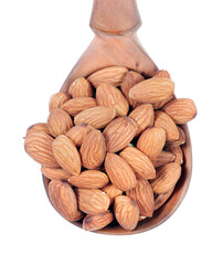 almonds in a wooden spoon isolated on transparent background