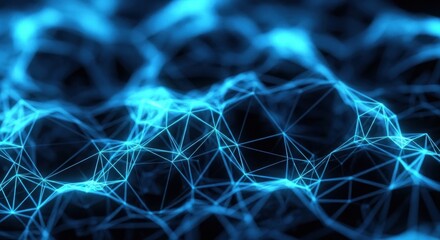 Abstract glowing blue network of interconnected lines, reminiscent of data or neural pathways