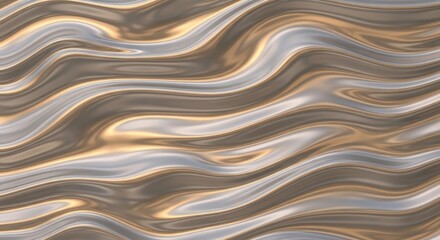 Abstract render of fluid metallic surface with rippling waves and glossy highlights