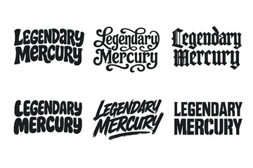 Obraz premium Diverse Lettering Styles Grid. Legendary Mercury. Set lettering. harmonious lettering variations of the same emblematic concept (Funky cartoon-style lettering,