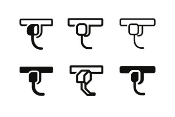 Obraz premium Cable Management Logos. Cable management. Set Logo of Cable management: cord clipped along desk edge. harmonious logo variations of the same emblematic