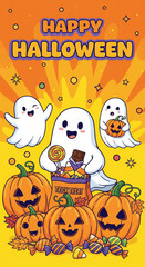 Happy Halloween - Adorable Ghosts and Pumpkins Celebrate the Spooky Season with Candy