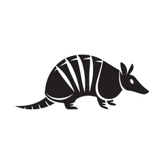 Armadillo silhouette illustration on white background. Simple wildlife animal design perfect for logo, tattoo, nature theme, or educational graphic art concept.