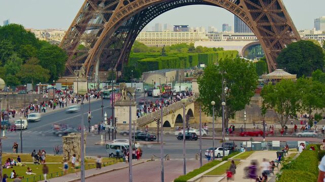 Paris, France: Timelapse of iconic landmark Eiffel Tower at summer
